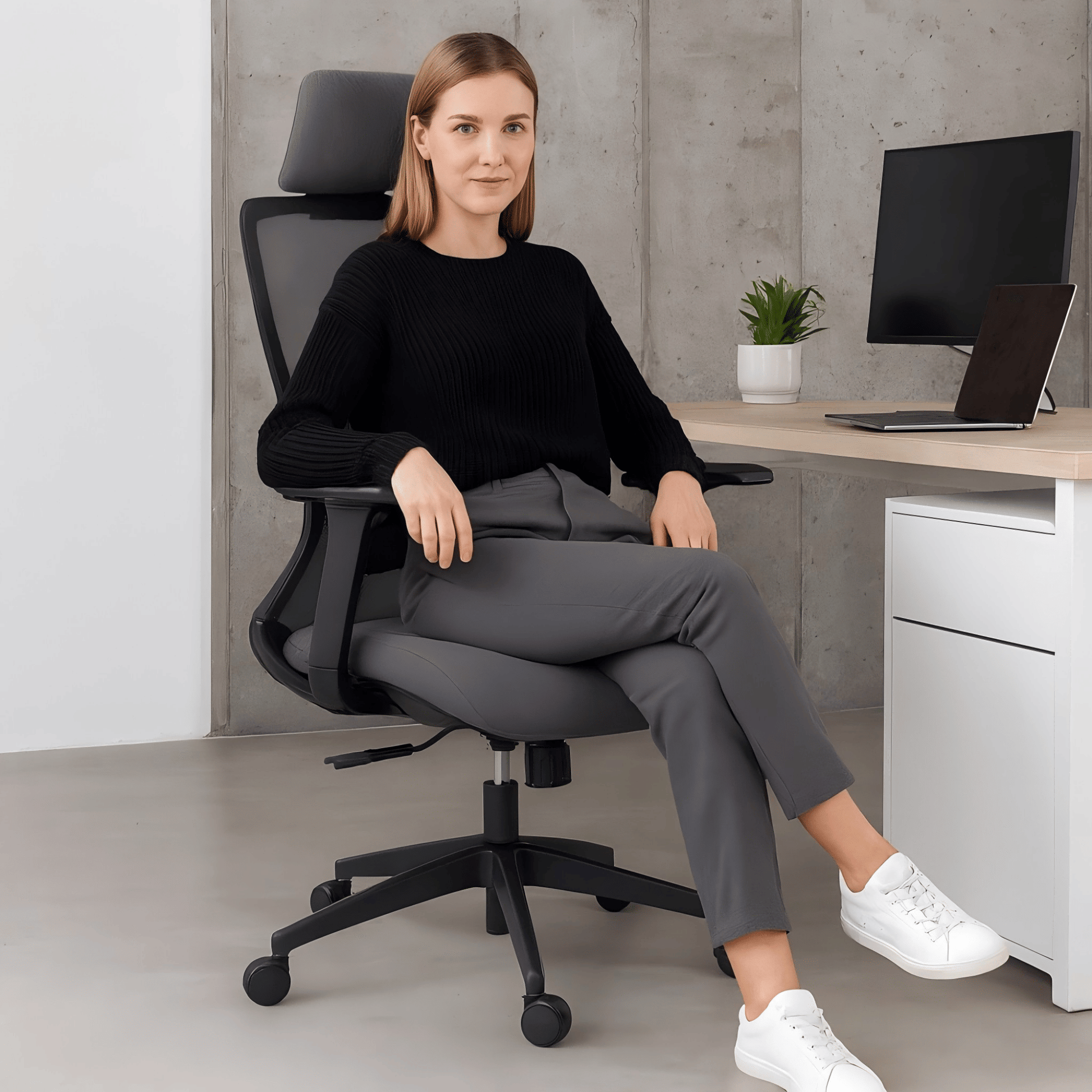 Ergonomic Mesh Office Chair with Adjustable Headrest and Lumbar Support, Breathable Back Design for Home and Office Use 8322H - luxuryhomedecoridea.com