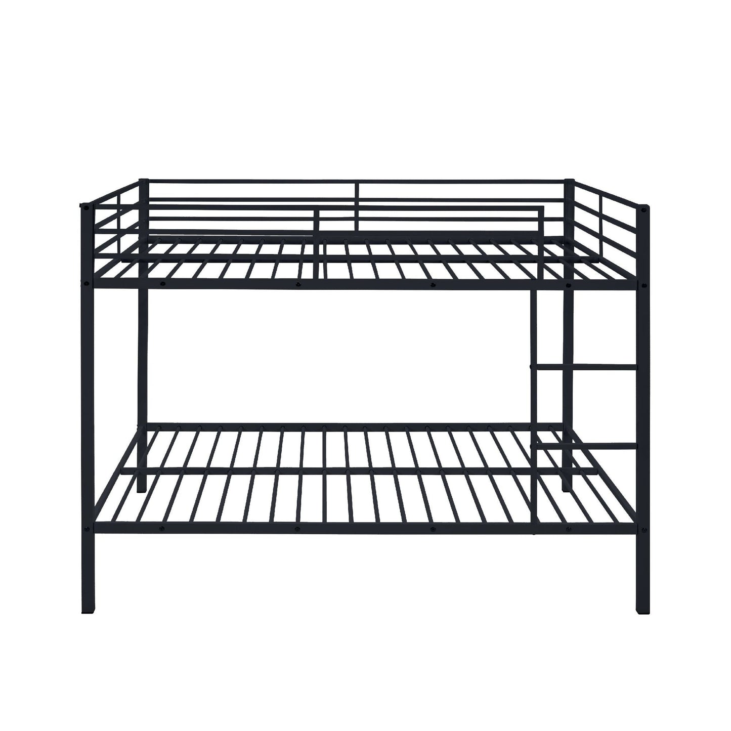 Full Over Full Bunk Bed, Heavy Duty Metal Bunk Bed Frame with Built-in Ladder and Safety Guard Rail, Low Metal Bunk Bed Frame for Kids, No Boxspring Required, For Small Spaces, Black - luxuryhomedecoridea.com