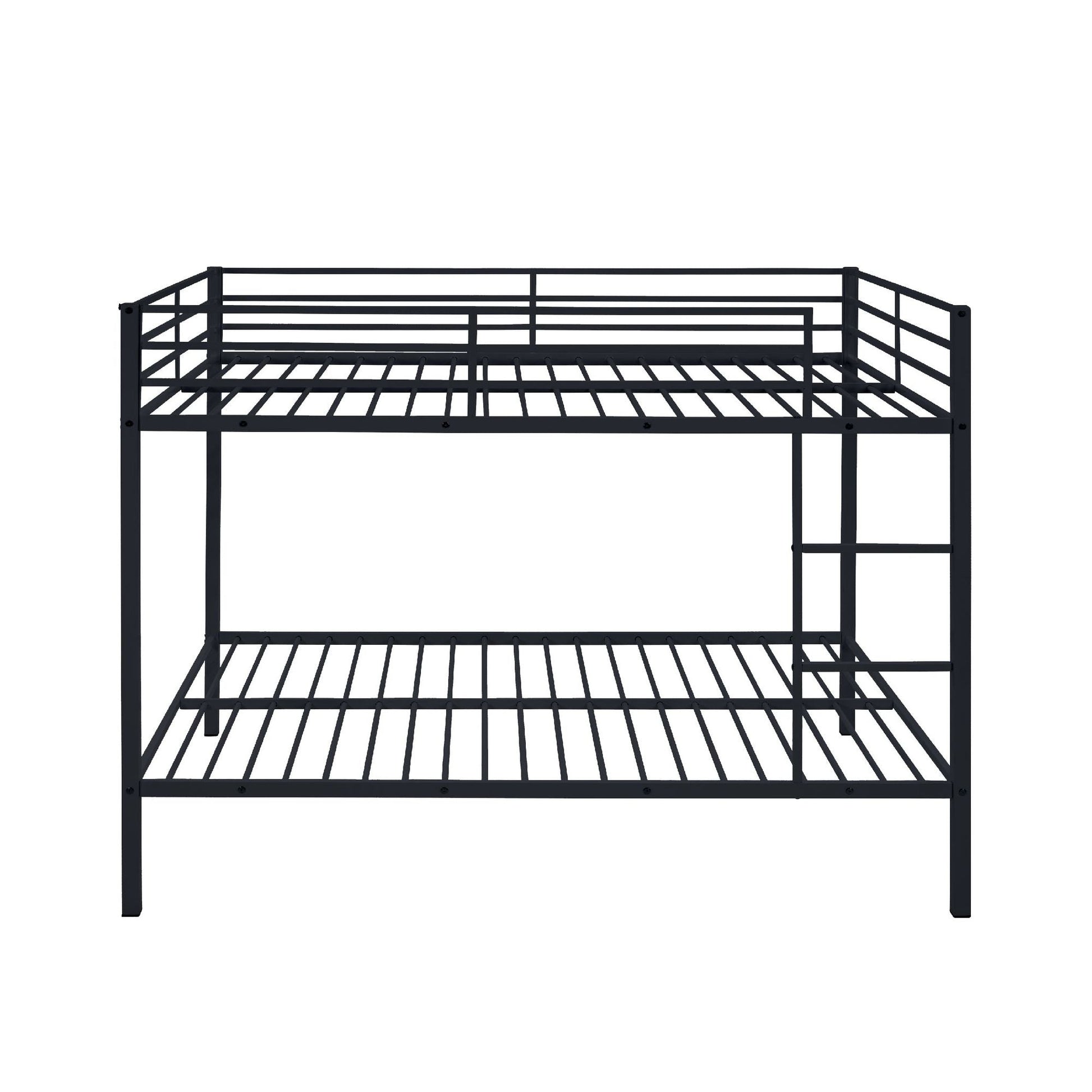 Full Over Full Bunk Bed, Heavy Duty Metal Bunk Bed Frame with Built-in Ladder and Safety Guard Rail, Low Metal Bunk Bed Frame for Kids, No Boxspring Required, For Small Spaces, Black - luxuryhomedecoridea.com