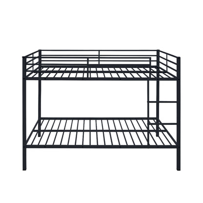 Full Over Full Bunk Bed, Heavy Duty Metal Bunk Bed Frame with Built-in Ladder and Safety Guard Rail, Low Metal Bunk Bed Frame for Kids, No Boxspring Required, For Small Spaces, Black - luxuryhomedecoridea.com