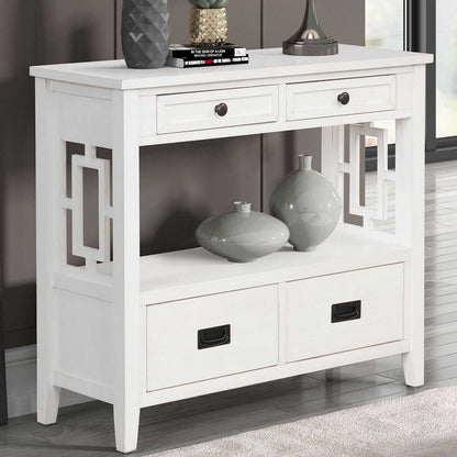 36'' Farmhouse Pine Wood Console Table Entry Sofa Table with 4 Drawers & 1 Storage Shelf for Entryway Living Room Bedroom Hallway Kitchen (Antique White) - luxuryhomedecoridea.com