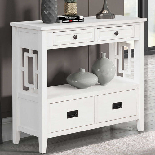 36'' Farmhouse Pine Wood Console Table Entry Sofa Table with 4 Drawers & 1 Storage Shelf for Entryway Living Room Bedroom Hallway Kitchen (Antique White) - luxuryhomedecoridea.com