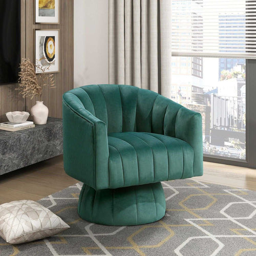 Dark Green Velvet Accent Chair Modern Luxury Living Room Furniture, 1pc Swivel Chair Comfortable Barrel Back - luxuryhomedecoridea.com