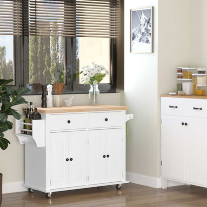 Rolling Kitchen Cart, White, Wood Top, Spice/Towel Rack, Storage Drawers, Movable Dining Room Trolley - luxuryhomedecoridea.com