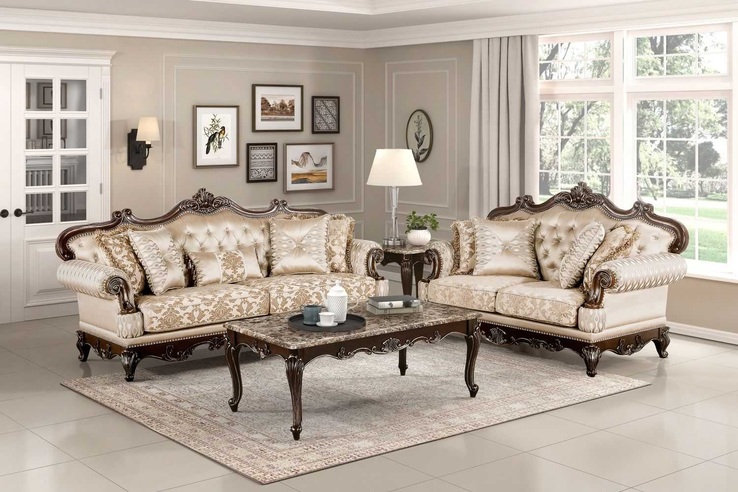 Formal Traditional Luxury Loveseat Cherry Finish with Gold Tipping Solid Wood Living Room Furniture 1pc - luxuryhomedecoridea.com