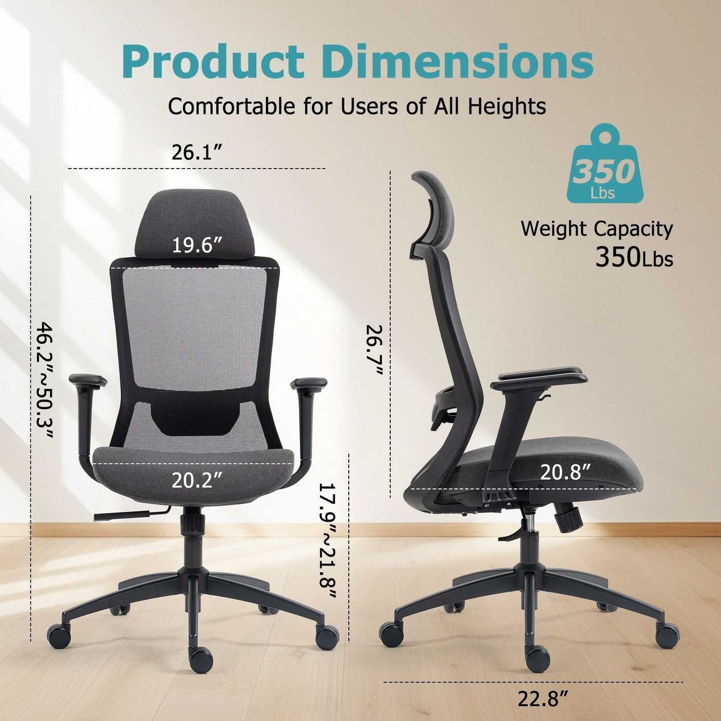 Ergonomic Mesh Office Chair with Adjustable Headrest and Lumbar Support, Breathable Back Design for Home and Office Use 8322H - luxuryhomedecoridea.com