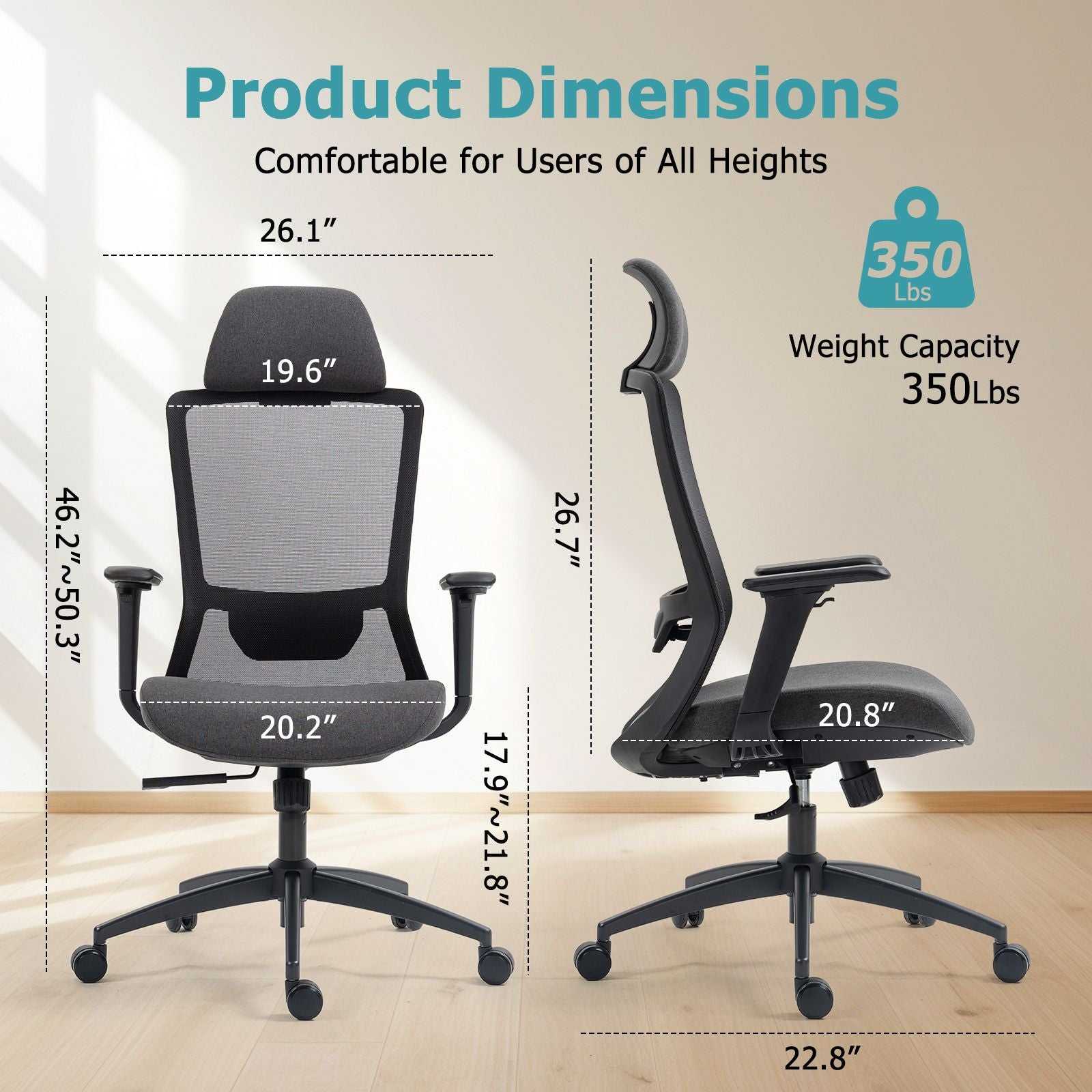 Ergonomic Mesh Office Chair with Adjustable Headrest and Lumbar Support, Breathable Back Design for Home and Office Use 8322H - luxuryhomedecoridea.com