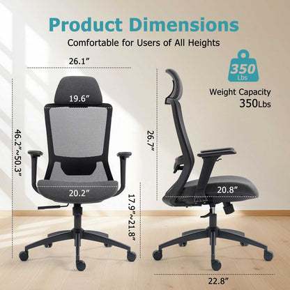 Ergonomic Mesh Office Chair with Adjustable Headrest and Lumbar Support, Breathable Back Design for Home and Office Use 8322H - luxuryhomedecoridea.com