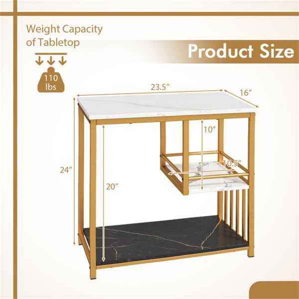 3-Tier Side Table with Marble Top & Gold Frame, Modern 23.5" End Table for Living Room Bedroom - luxuryhomedecoridea.com
