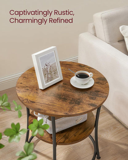 2-Tier End Table, Nightstand with Steel Frame, Spacious Top, for Small Spaces, Living Room, Bedroom, Rustic Brown and Ink Black - luxuryhomedecoridea.com