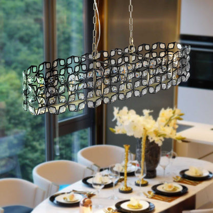 39" Contemporary Crystal and BlackGold Pendant Chandelier – Geometric Modern Light Fixture for Dining Room, Kitchen, or Living Room (Bulb Not Included) - luxuryhomedecoridea.com