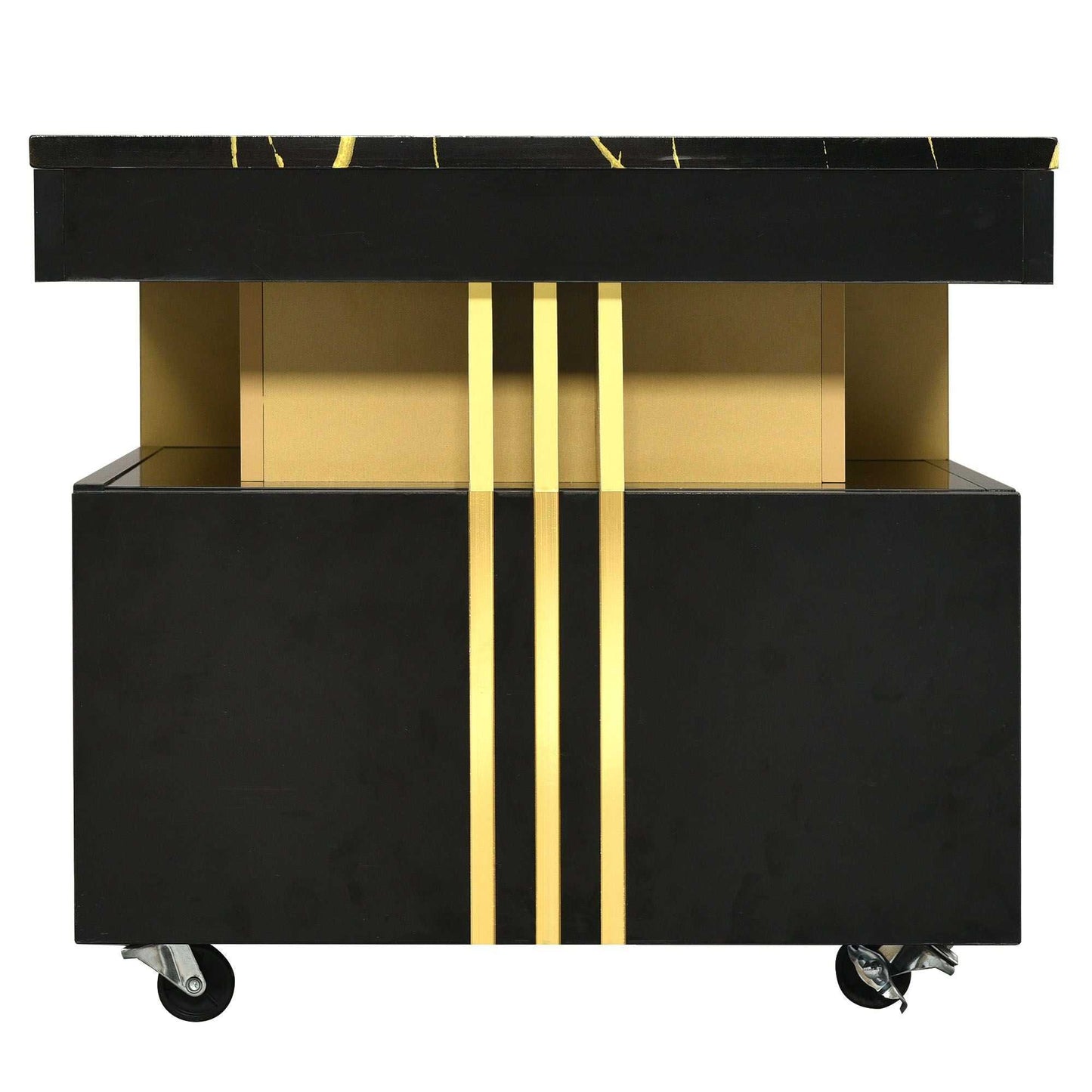 [VIDEO provided] ON-TREND Contemporary Coffee Table with Faux Marble Top, Rectangle Cocktail Table with Caster Wheels, Moderate Luxury Center Table with Gold Metal Bars for Living Room, Black - luxuryhomedecoridea.com
