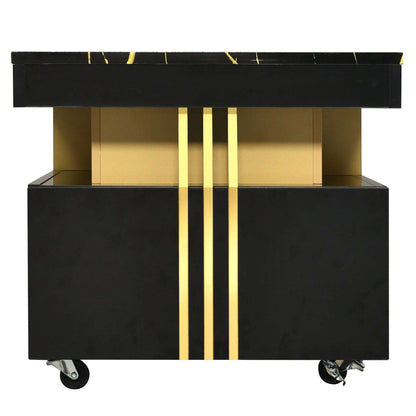 [VIDEO provided] ON-TREND Contemporary Coffee Table with Faux Marble Top, Rectangle Cocktail Table with Caster Wheels, Moderate Luxury Center Table with Gold Metal Bars for Living Room, Black - luxuryhomedecoridea.com