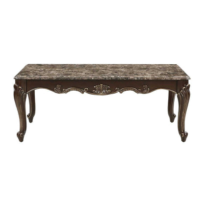 Formal Traditional Luxury 1pc Marble Top Cocktail Table Cherry Finish with Gold Tipping Living Room Furniture - luxuryhomedecoridea.com