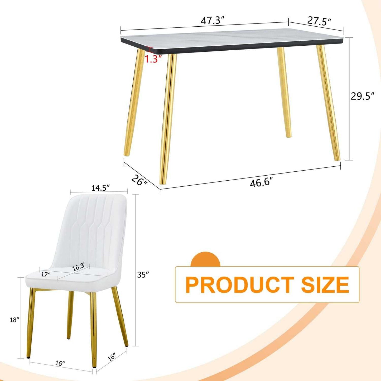 Table and chair set.Table and chair set.White imitation marble texture glass top + lower black MDF board,silver metal legs.Paired with 4 WHITE chairs with PU artificial leather backrest cushions. - luxuryhomedecoridea.com