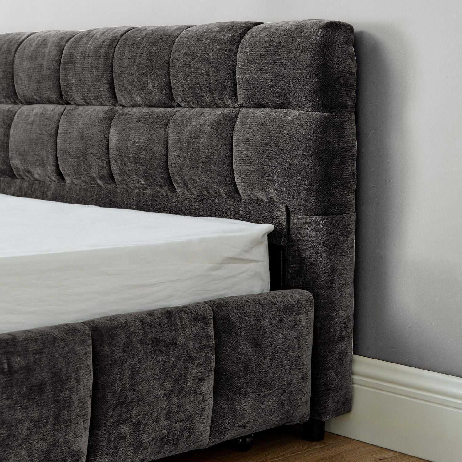 King Size Upholstered Bed ,comfortable upholstered bed frame, Chenille fabric, with headboard and solid bed frame. With drawer for storage.-Dark Gray(88.5''*85.5''*31'') - luxuryhomedecoridea.com