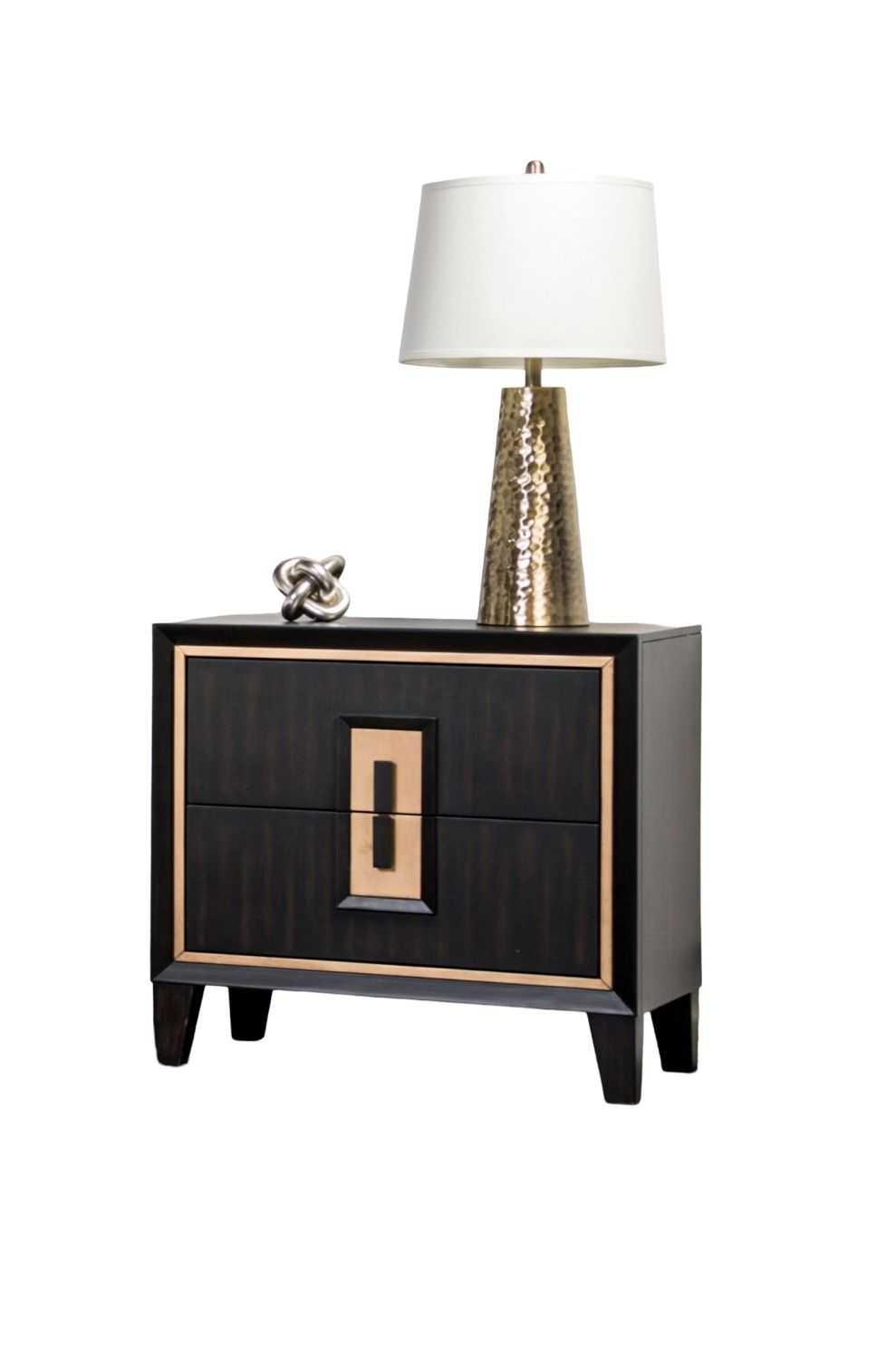 Modern Espresso Bedside Table Bedroom Furniture 1pc Nightstand Gold Accent Trim Wooden Finger Pull - luxuryhomedecoridea.com