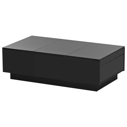 Coffee Table with 2 large Hidden Storage Compartment, Extendable Cocktail Table with 2 Drawers, High-gloss Center Table with Sliding Top for Living Room, 39.3"x21.6", Black - luxuryhomedecoridea.com