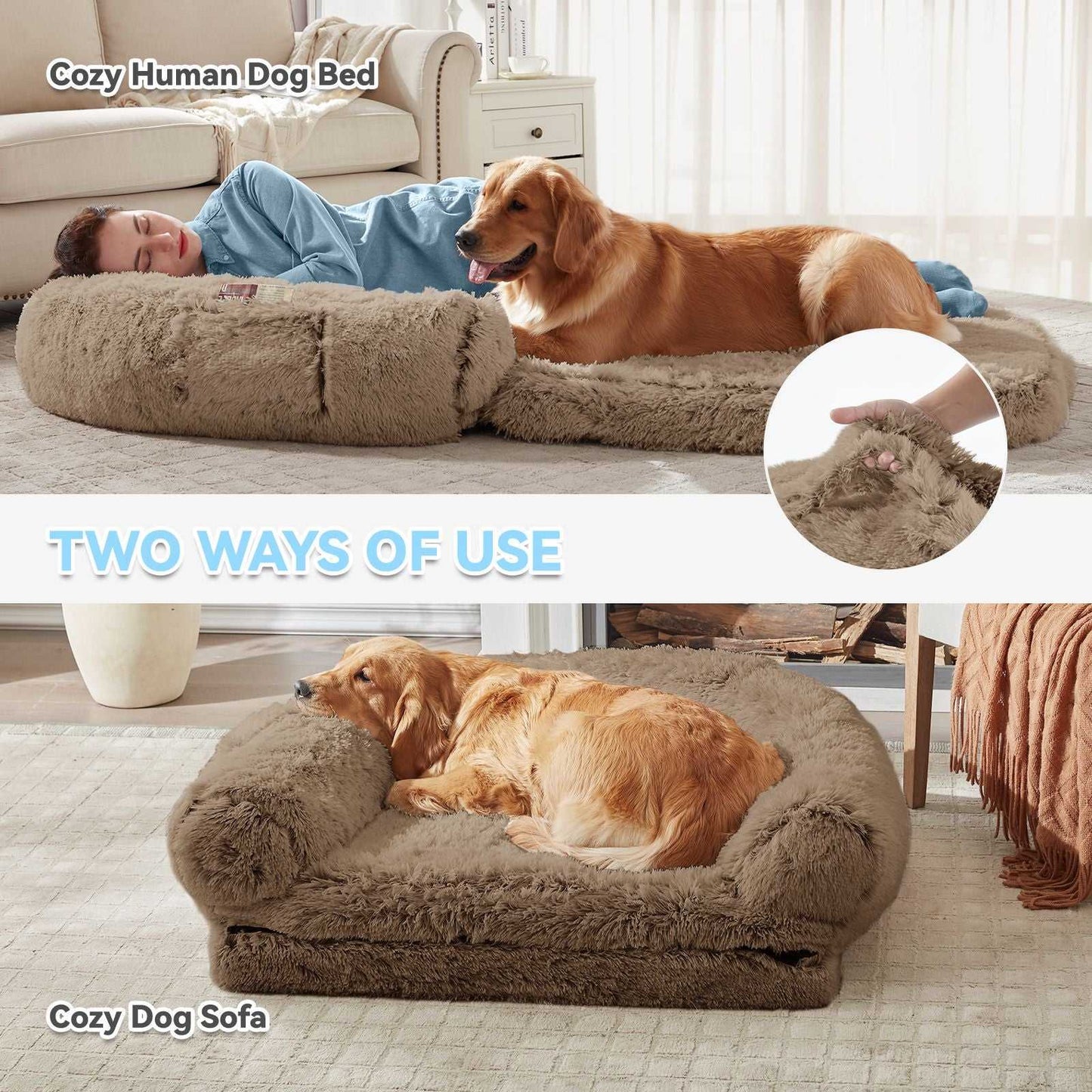 Human Dog Bed, 71"x43"x12" Dog Beds for Large Dogs, Foldable Plush Washable Dog Bed for People Doze Off, Orthopedic Dog Beds for Humans Size Fits You and Pets - luxuryhomedecoridea.com