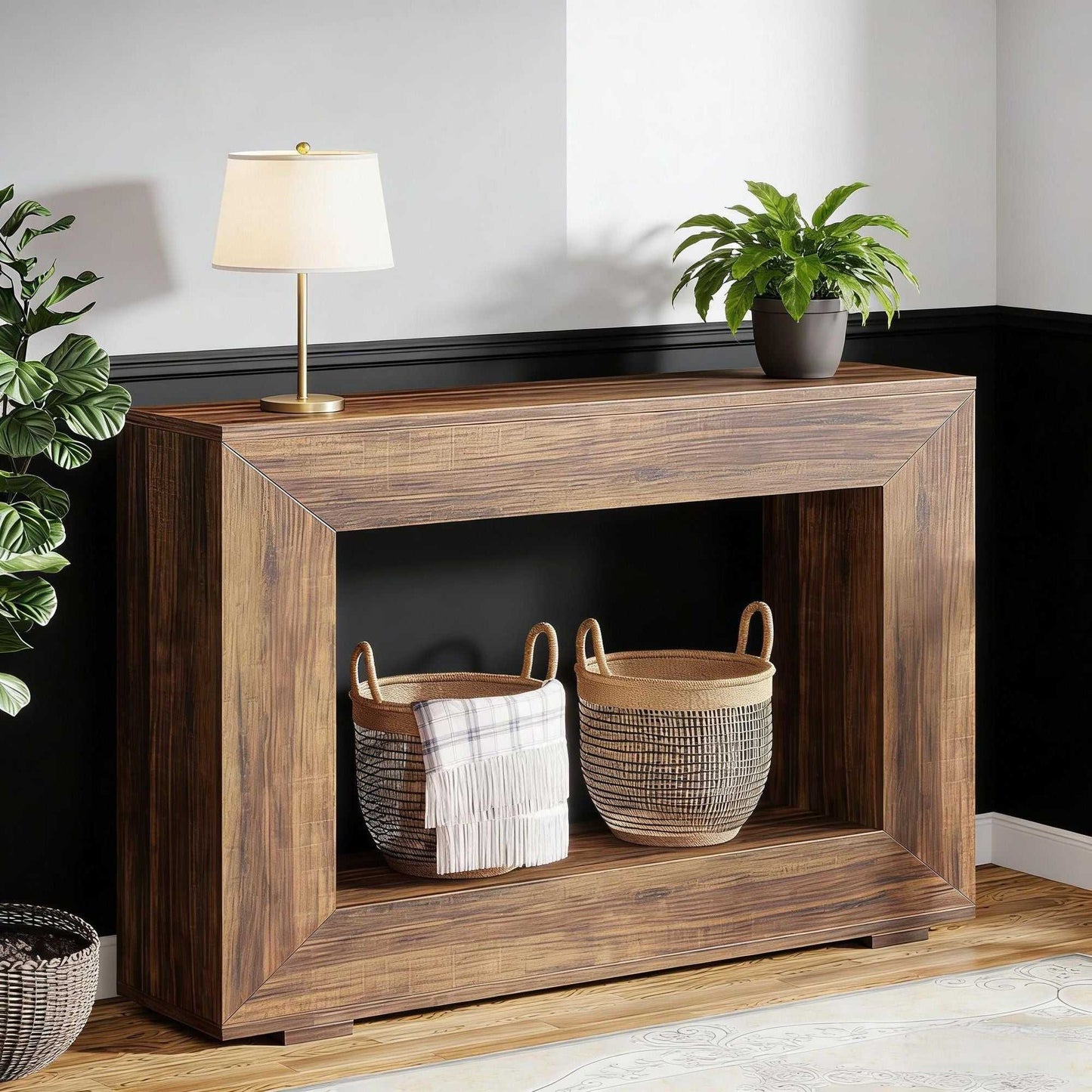Farmhouse Console Table, Rustic Wood Entryway Sofa Table with Storage - luxuryhomedecoridea.com