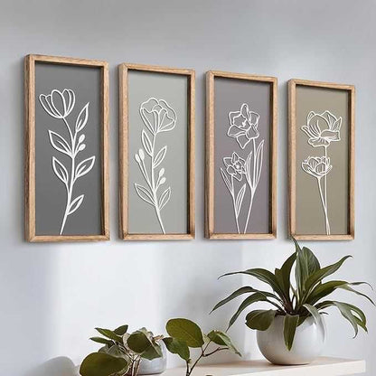 3D Wooden Bathroom Wall Decor (Set of 4) Lightweight, Ready-to-Hang Framed Wall Art For Living Room, Bedroom, or Office - Premium Boho Botanical Farmhouse Decorations - Gift-Boxed - luxuryhomedecoridea.com