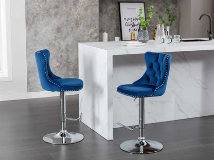 Swivel Velvet Barstools Adjusatble Seat Height from 25-33 Inch, Chrome base Bar Stools with Backs Comfortable Tufted for Home Pub and Kitchen Island,Set of 2,AS1712BL,Blue - luxuryhomedecoridea.com