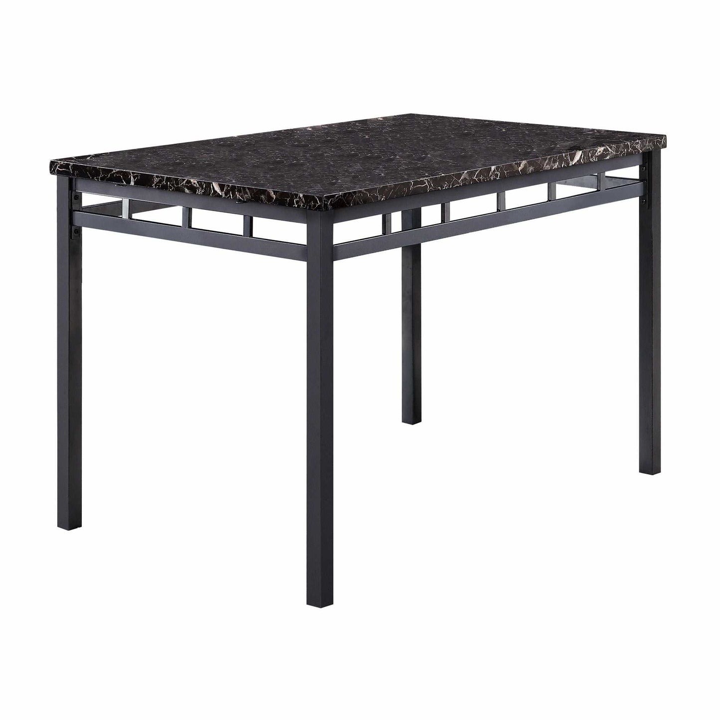 Black Finish 5pc Dinette Set Faux Marble Top Table and 4x Side Chairs Faux Leather Upholstered Metal Frame Casual Dining Room Furniture - luxuryhomedecoridea.com