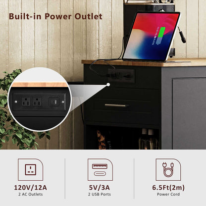 Fluted Kitchen Island with Trash Can Storage Cabinet, Power Outlet, Internal Storage Rack, Rolling Kitchen Islands on 5 Wheels with 3 Drawer, 3 Open Side Racks for 10 Gallon Garbage Bin - luxuryhomedecoridea.com