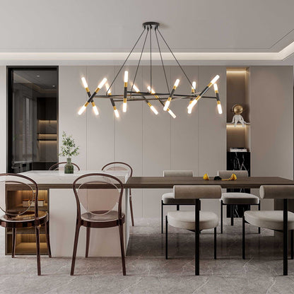 41" Black & Golden Modern Chandelier Light Fixture, Branch Design with Frosted Tubes, Black Cords, Adjustable Height Pendant Light for Dining Room, Living Room, or Kitchen Island (Bulb Not Included) - luxuryhomedecoridea.com