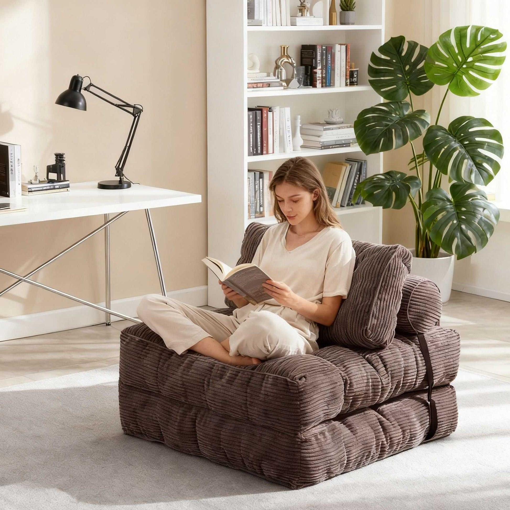 Modern Memory Foam Compressed Sofa Chair,Folding Sofa Bed, Convertible Sleeping Chair With Backrest Support And Soft Corduroy Fabric,Fold Couch Bed With Pillow For Small Spaces - luxuryhomedecoridea.com