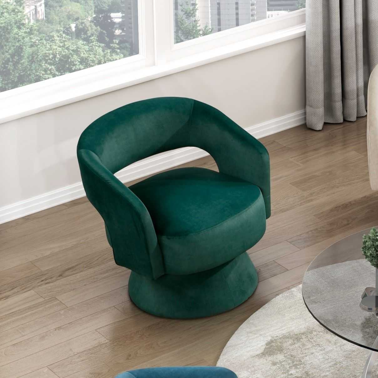 Modern Luxury Swivel Accent Chair 1pc Green Velvet Upholstery Solid Wood Stylish Home Furniture - luxuryhomedecoridea.com