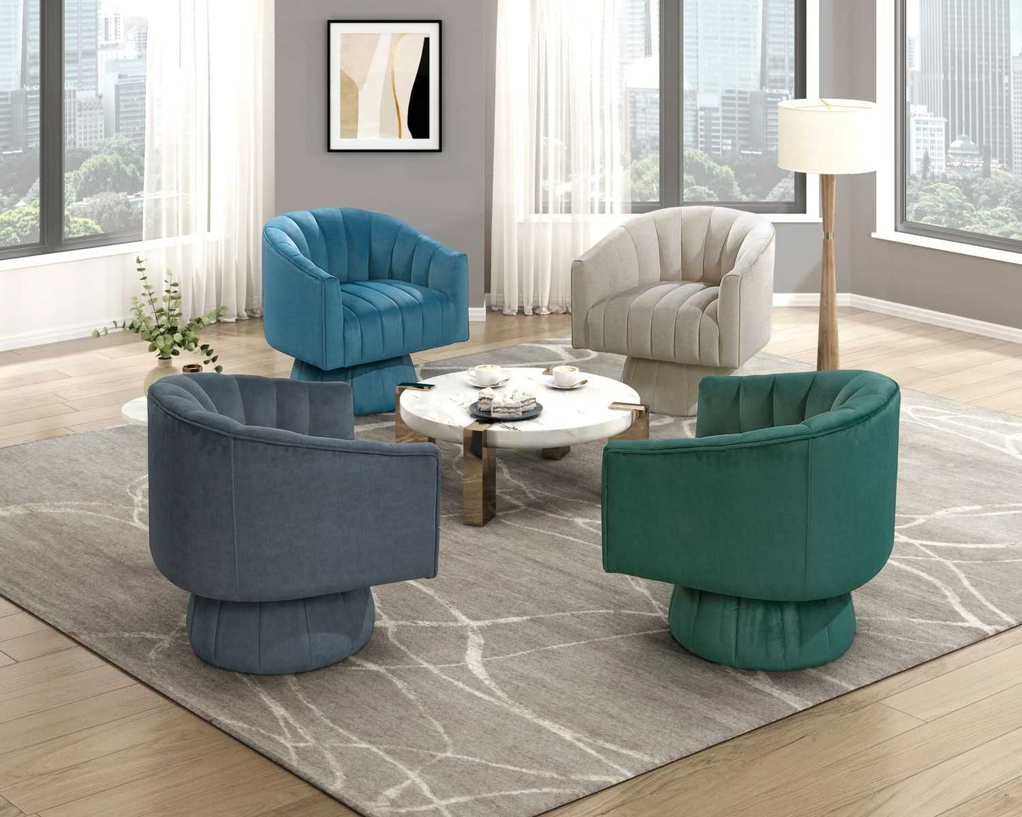 Taupe Velvet Accent Chair Modern Luxury Living Room Furniture, 1pc Swivel Chair Comfortable Barrel Back - luxuryhomedecoridea.com