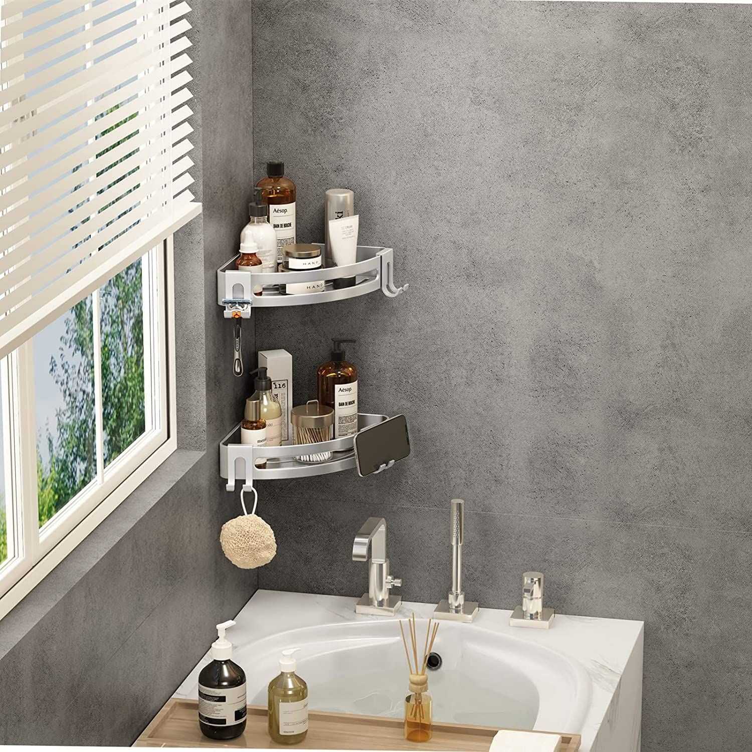 Shower Corner Shelf Caddy 2 Pack shower Organizer Corner No Drill Shower Storage Rust Proof Bathroom Corner Wall Shelf shampoo holder Silver - luxuryhomedecoridea.com