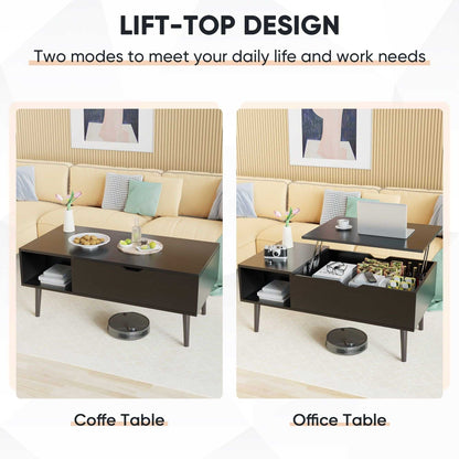 Modern Lift-Top Coffee Table with Storage and Hidden Compartment, Brown/Black - luxuryhomedecoridea.com