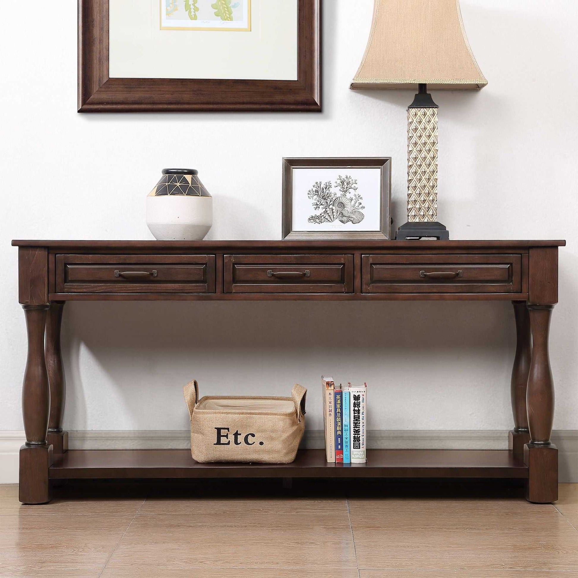 63inch Long Wood Console Table with 3 Drawers and 1 Bottom Shelf for Entryway Hallway Easy Assembly Extra-thick Sofa Table( Light Espresso) - luxuryhomedecoridea.com