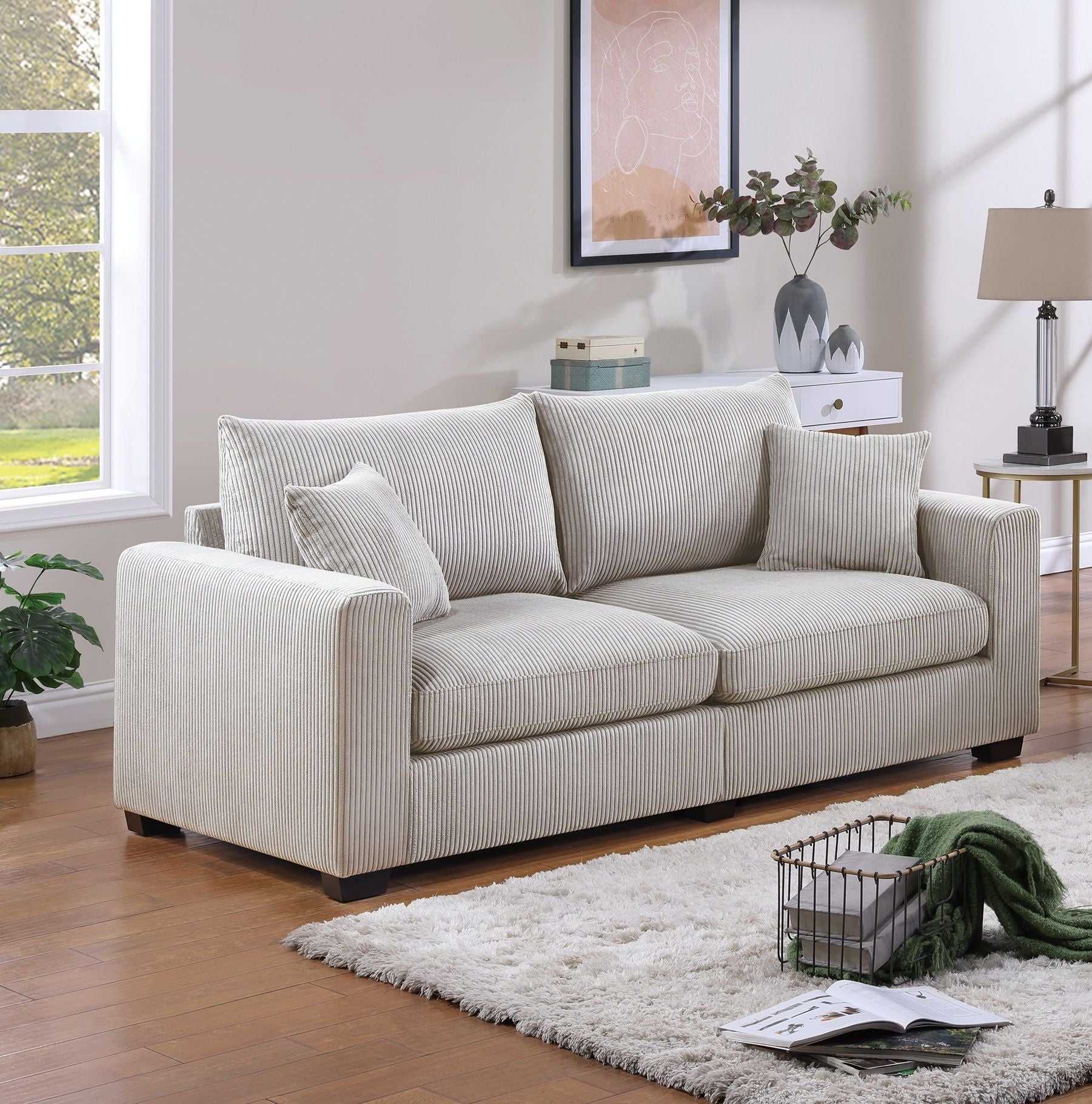 ClassSofa And Loveseat w Pillows Square Arms Plush Couch - luxuryhomedecoridea.com
