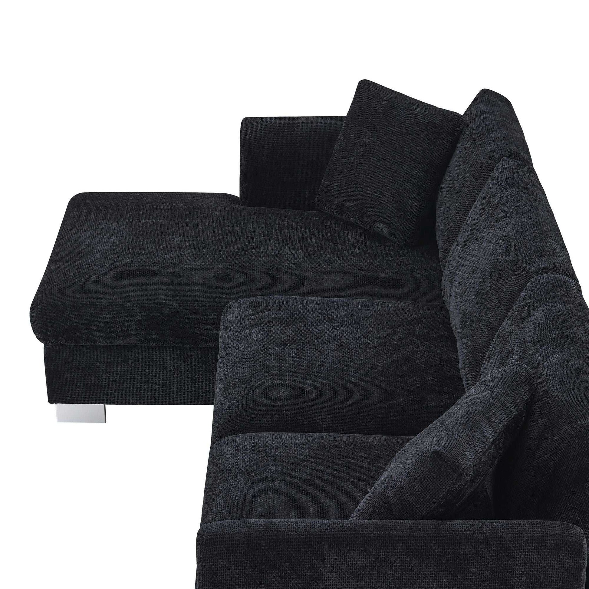 [VIDEO provided][New] 96*56" Modern Cloud Sectional Sofa,L-shaped Luxury Couch Set with 2 Free pillows,4-seat Chenille Indoor Furniture with Oversized Chaise for Living Room,Apartment,Office,3 Colors - luxuryhomedecoridea.com