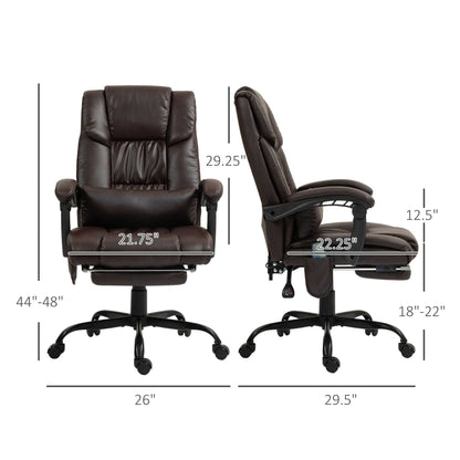 High Back PU Leather Massage Office Chair, 6 Vibration Points, Ergonomic with Footrest, Adjustable Height, Remote, Brown - luxuryhomedecoridea.com