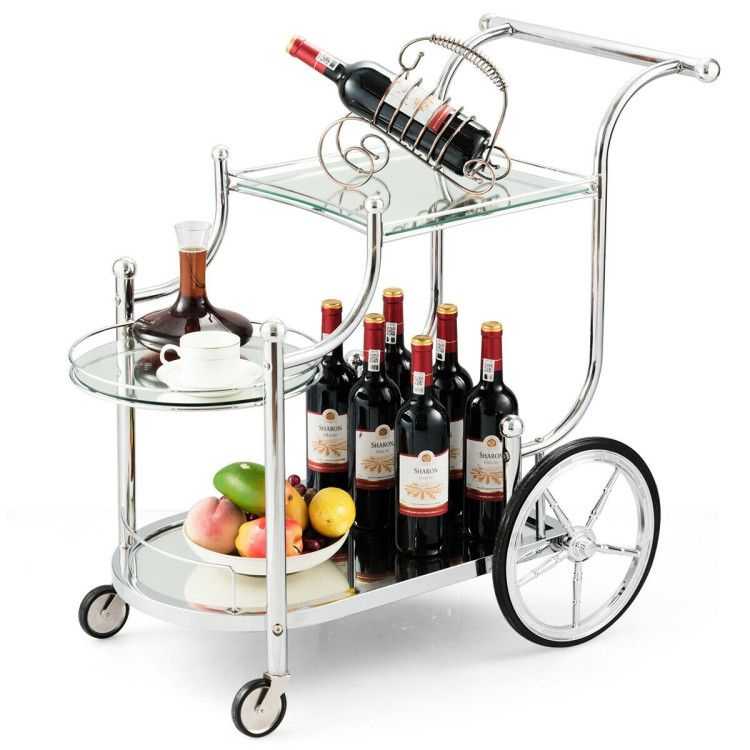 Kitchen Rolling Bar Cart with Tempered Glass Suitable for Restaurant and Hotel - luxuryhomedecoridea.com