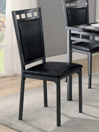 Black Finish 5pc Dinette Set Faux Marble Top Table and 4x Side Chairs Faux Leather Upholstered Metal Frame Casual Dining Room Furniture - luxuryhomedecoridea.com