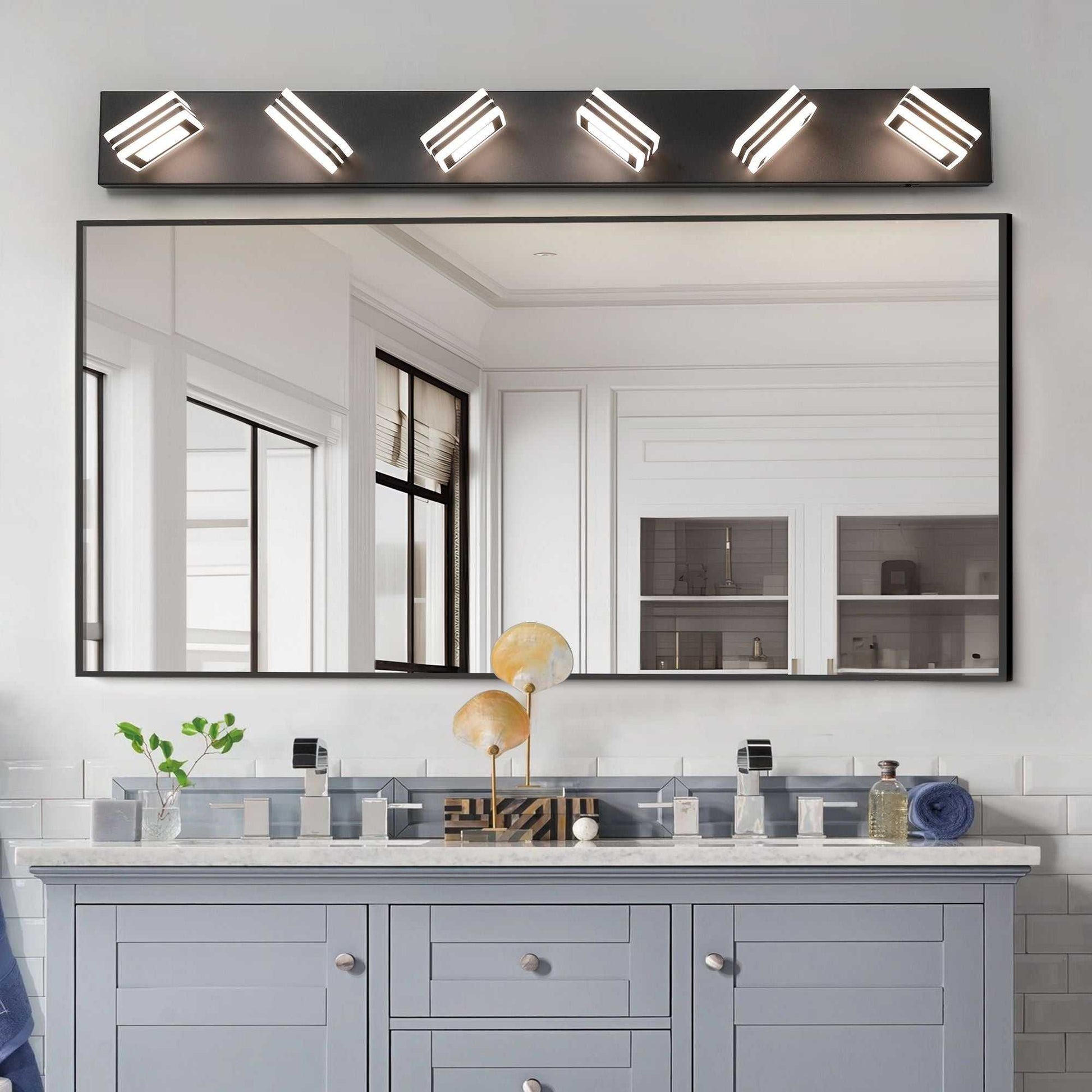 40" Modern 6-Light LED Vanity Light - Sleek Bathroom Wall Fixture, Iron & Acrylic, Dimmable & Energy-Efficient, Ideal for Mirror Lighting - luxuryhomedecoridea.com