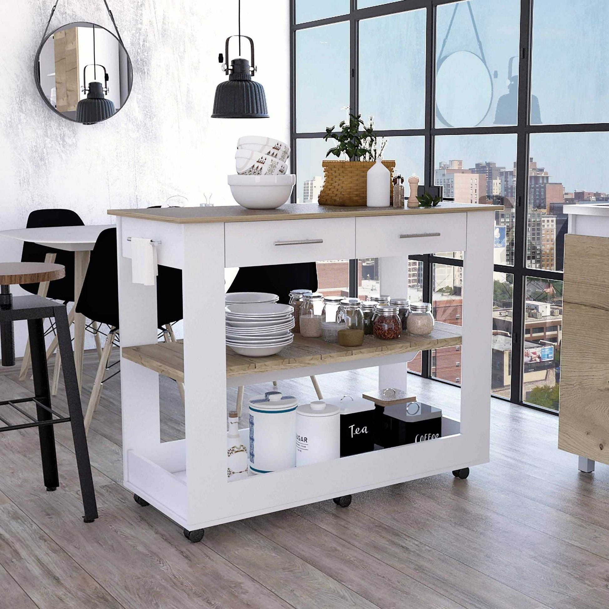 Brooklyn 46 Kitchen Island, Two Shelves, Two Drawers - luxuryhomedecoridea.com