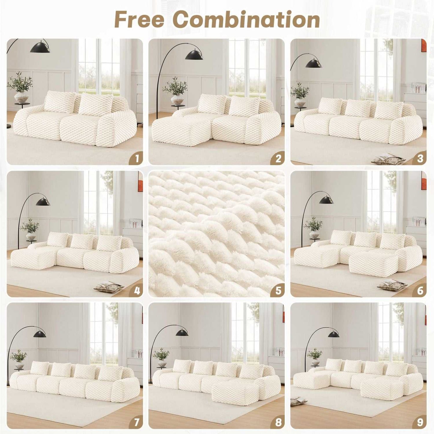 82" Modern Modular Sectional Sofa - Cream Flannelette 2-Seater Couch with Deep Seat - luxuryhomedecoridea.com