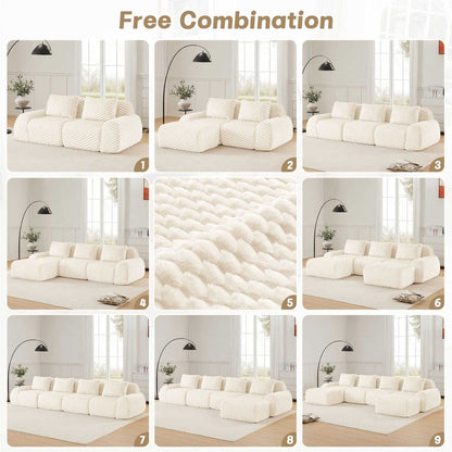 82" Modern Modular Sectional Sofa - Cream Flannelette 2-Seater Couch with Deep Seat - luxuryhomedecoridea.com