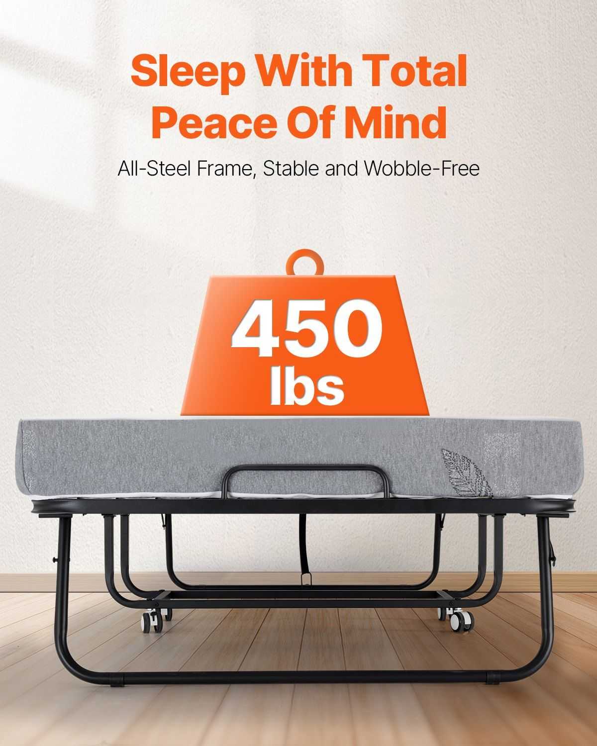 VEVOR Rollaway Bed, 38 in x 75 in Folding Bed with 5 in Mattress, Twin Size Foldable Bed with Sturdy Metal Frame & Memory Foam Mattress, Portable Twin Roll Away Bed with Mattress, for Adults, Guest - luxuryhomedecoridea.com