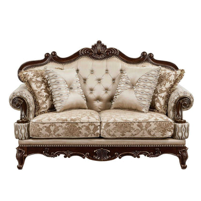 Formal Traditional Luxury Sofa Set 2pc Sofa Loveseat Cherry Finish with Gold Tipping Solid Wood Living Room Furniture - luxuryhomedecoridea.com