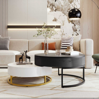 Modern Round Lift-top Nesting Coffee Tables with 2 Drawers - luxuryhomedecoridea.com