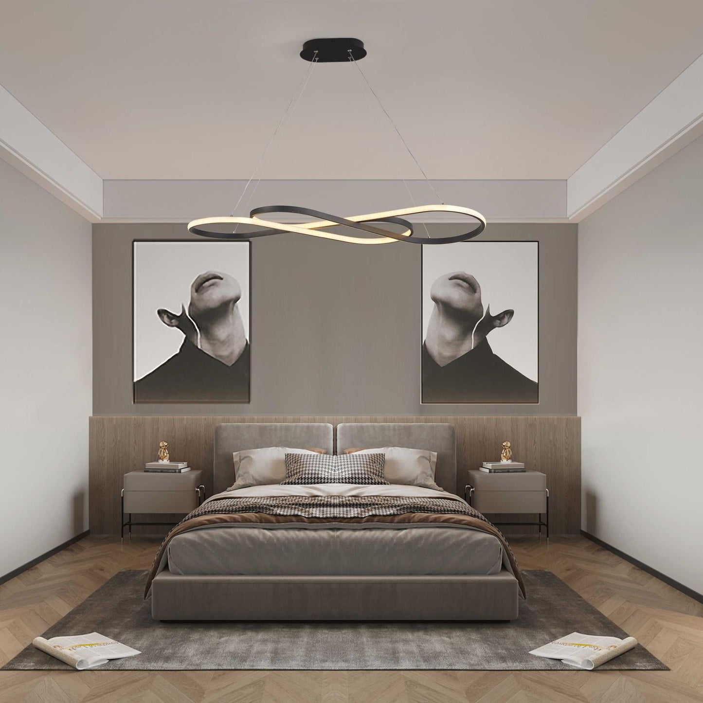 39" Modern LED Pendant Light, Infinity Design Hanging Ceiling Fixture, Adjustable Height, Dimmable for Living Room, Dining Room, Bedroom, Black Finish - luxuryhomedecoridea.com