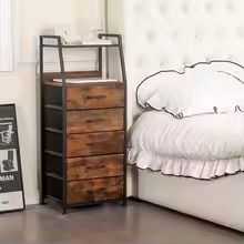 Rustic Brown Nightstand with 5 Drawers and 2 Tier Display Shelf Bedside Table Storage Cabinet for Bedroom Dresser Nursery Hallway Entryway Closet End Table Organizer - luxuryhomedecoridea.com
