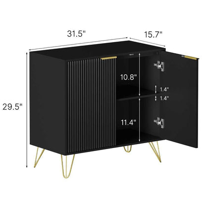 Sideboard Storage Cabinet with Adjustable Shelves, Buffet Cabinet, Elegant Fashionable Storage Cabinet with Golden Handle and Metal Legs, Modern Coffee Bar Station, Wood Kitchen Table - luxuryhomedecoridea.com